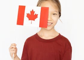 avatar_on_about Young girl celebrating Canada Day by holding a Canadian flag with pride.